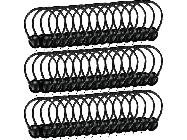 Bulk Classroom Headphones for Kids Student School-100 Pack, Wired On-Ear Headphones for Chromebook Laptop Computer, K-12, Class Set(Black)