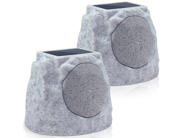 2-Pack Rock Speakers Outdoor Water-Resistant IP44, Multi-Sync Up to 100 Speakers, Solar-Powered Rock Speaker with Light for Patio Garden Party Pool...