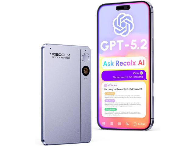 AI Voice Recorder & Transcriber with GPT-5.2 Analysis 30-Hour Recording, 112-Language Speech-to-Text & Auto Summary for Meetings, Lectures &...