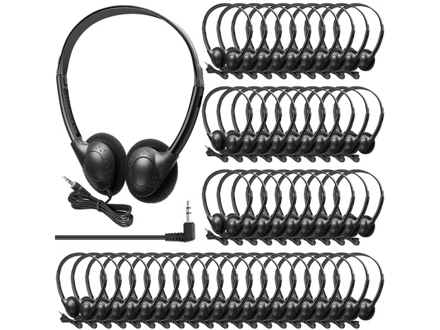 100 Pack Headphones for Classroom Bulk, Black, Classic Students Adjustable Headphones Wired Pack Black over The Head Earphones with 3.5 mm Plug for...