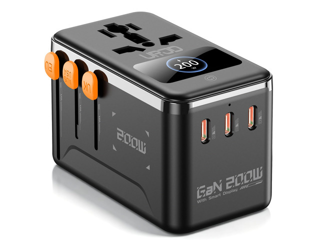 200W GaN Universal Travel Adapter, Dual 100W USB-C for 2 Laptops Smart Display, Charge 2 Laptops + 3 Devices, 4 USB C/A Ports + 2500W AC Outlet,...