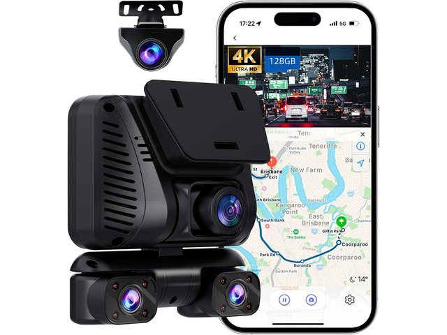 4K Dash Cam 360° View,4 Channel Front and Rear Dash Camera for Cars,Built-in 5GHz Wi-Fi GPS, Voice Control, Free 128G Card,Night Vision,24H Parking...