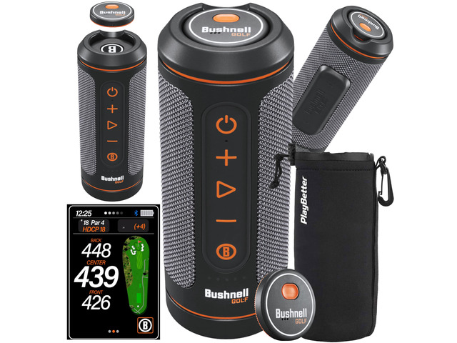 Bushnell Wingman 2 Golf Speaker with GPS - Remote Controlled Voice GPS Distances, Music, 40,000+ Courses, BITE Magnetic Cart Mount - Bundle with...