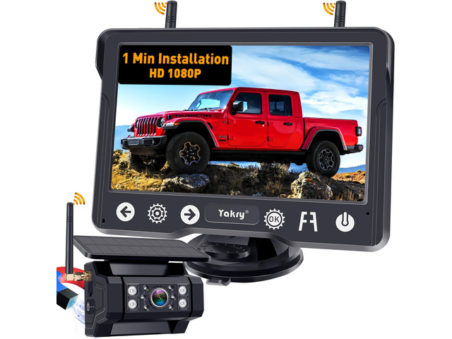 Wireless Backup Camera Magnetic for Truck: 1 Minute Easy Install HD 1080P Rear View Camera Solar - Portable Rechargeable 5 Inch Monitor System for...