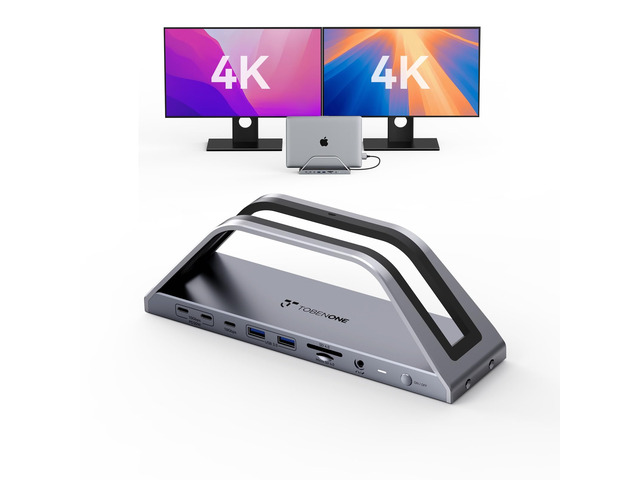 MacBook Pro Docking Station Dual 4K Monitor, 150W Charger, 7 USB Plug and Play, Laptop Docking Station Stand for MacBook M1-M5 Pro/Max, 10Gbps/PD...
