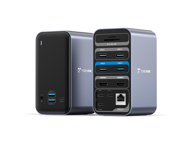 16-in-2 MacBook Docking Station Dual 4K@60Hz, USB C Dock with 2 HDMI/7 USB/Ethernet, for Business Users Home & Office Dual Monitor Setup