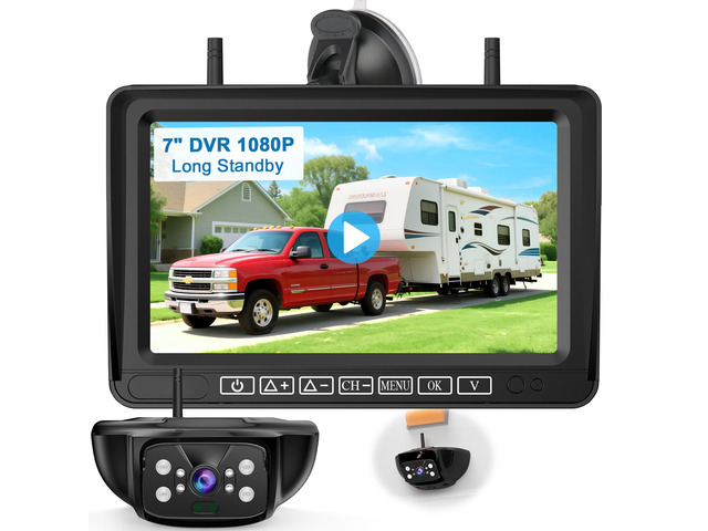 7-Inch Wireless Backup Camera for RV Trailer - 170Â° Wide Angle Camera with Ultra-Clear Night Vision - 4-Channel with Recording HD 1080P Monitor -...
