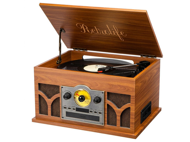 10-in-1 Record Player with Built-in Speakers Wireless Playback, CD & Cassette Player, USB Player, AM/FM Radio, 3 Speeds Turntable Vinyl Record...