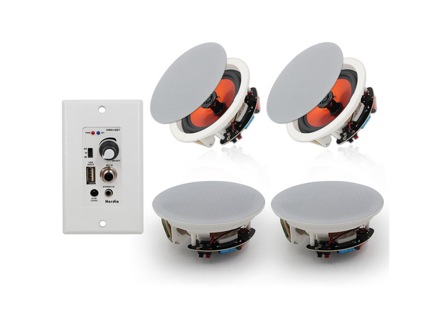 6.5'' Bluetooth in Wall in Ceiling Speakers 600W 2-Way Flush Mount Speakers System with Wall Amplifier Receiver for Home Theater Office (2Pairs,...