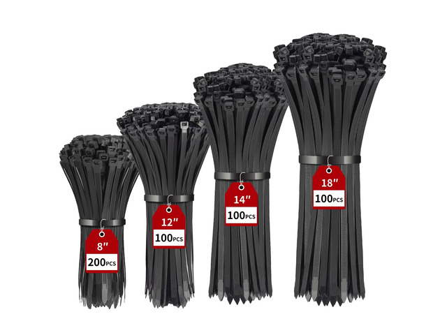500 Pcs Black Zip Ties Assorted Sizes 8'+12'+14'+18' 220 LBS Zip Ties Heavy Duty, Strong Cable Ties, Wire Ties, Big Zip Ties for Indoor Outdoor...