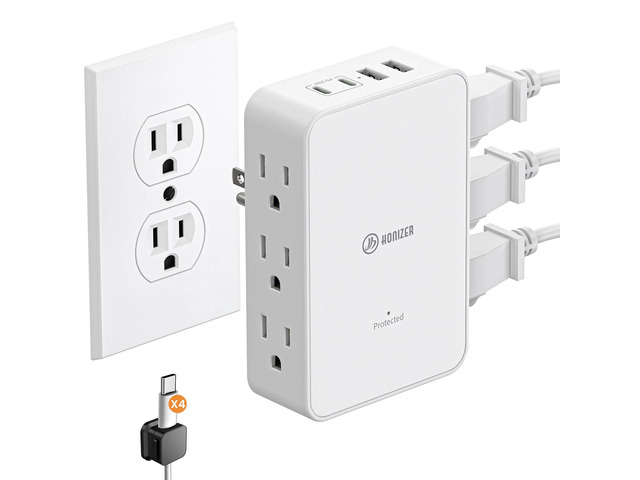 Outlet Extender with 6AC Side Outlets,Flat Wall Outlet,PD 20W USB C Multiple Outlet for Behind Couches Nightstands Desks TV,3 Sideways Plug...