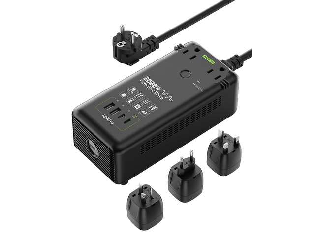 2000W Pure Sine Wave Voltage Converter, 220V to 110V Power Transformer with 20W PD USB-C Fast Charging, 2 AC Sockets, 4 USB Ports (2A + 2C),...