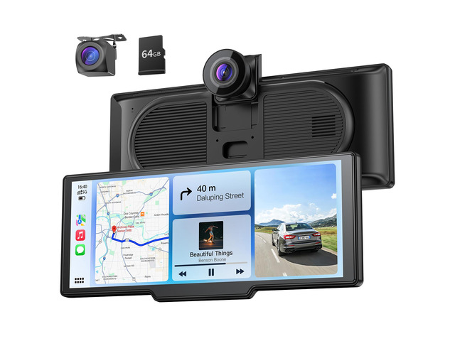 9.26' Carplay Screen with 4K Dash Cam & HD Backup Camera, Wireless Portable Car Play Screen for Apple CarPlay & Android Auto, OTA, Bluetooth 5.0,...