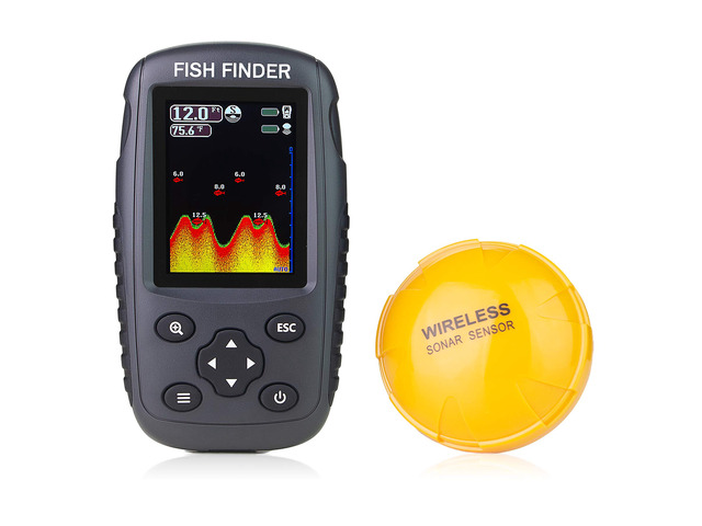Portable Rechargeable Fish Finder Wireless Sonar Sensor Fishfinder Depth Locator with Fish Size, Bottom Contour, Color LCD Display