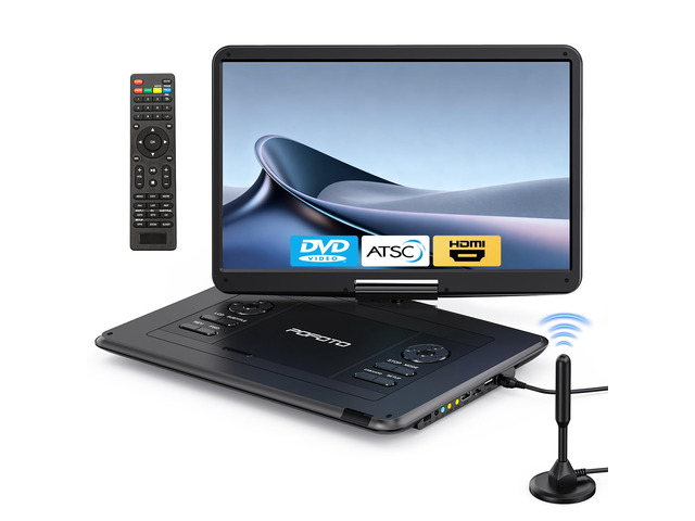 17.5' Portable TV/DVD Player with 15.6' HD Swivel Screen, Built-in ATSC Tuner & FM, Rechargeable Battery, Supports HDMI in/USB/Micro SD/AV Out,...