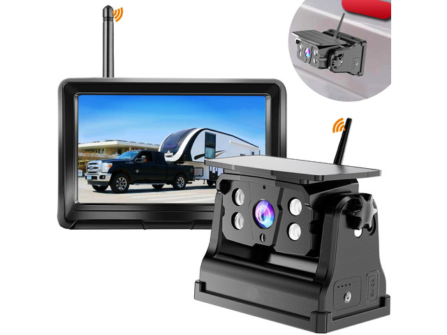 Wireless Backup Camera Solar Magnetic for RV Car Trailer Truck Camper 5th Wheels Hitch Towing No Wiring No Drilling Rechargeable Night Vision...