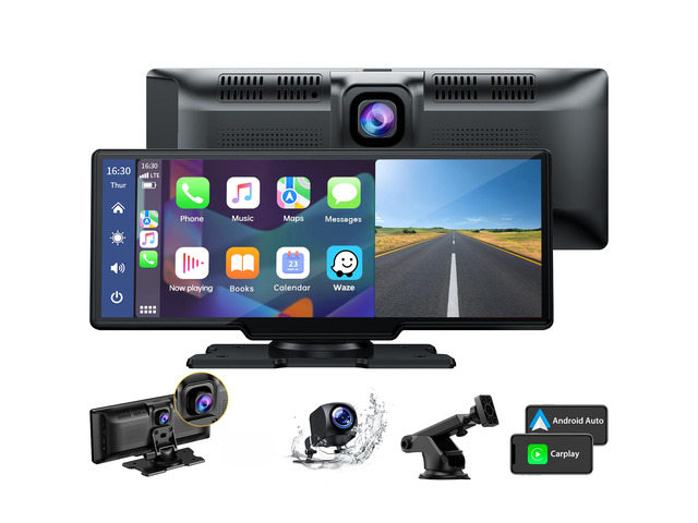 9.26' Carplay Screen for Car with 2.5K Dash Cam, 1080P Backup Camera Portable Touchscreen GPS Navigation, Car Stereo Receiver with...