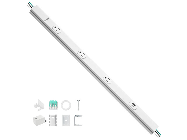 24 in Hardwired Under Cabinet Power Strip with USB-A & USB-C 3 TR Outlets, Custom Length Plug Molding Under Cabinet, Seamless Outlet Strip for...