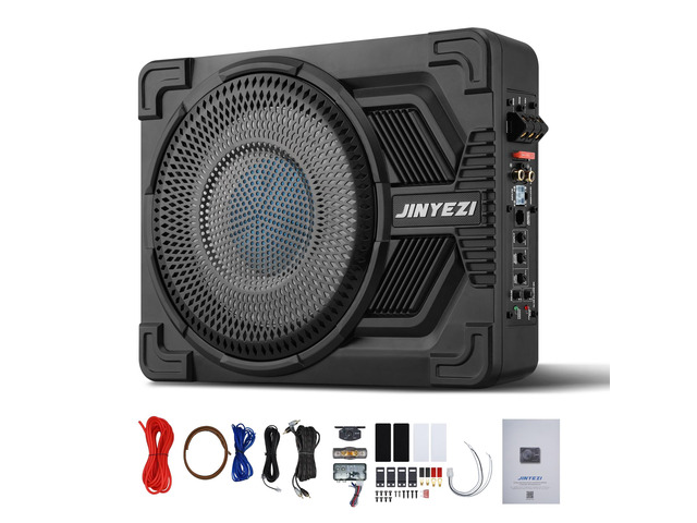 10' 1200W Under Seat Subwoofers with Amp, Class D MOSFET Amp & Efficient Heat Dissipation Design, Independent Control for Low-Pass Filter/Gain/Bass...