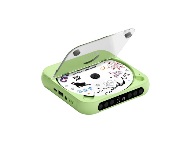 CD Player Portable with Dual Stereo Speakers, Rechargeable Portable Player with Bluetooth for Home with Headphones, Support CD/AUX/USB,Green