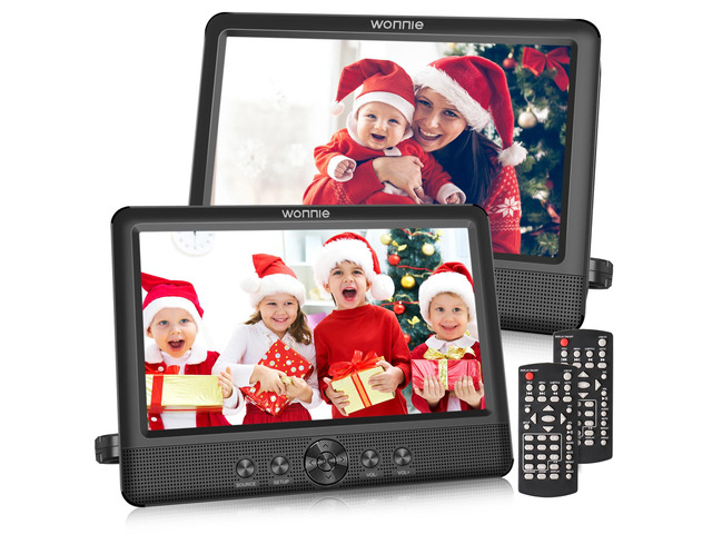 10.5' Two Car DVD Players Portable Dual Screen Headrest Video Player, Play a Same or Two Different Movies with 5-Hour Rechargeable Battery,2 AC...