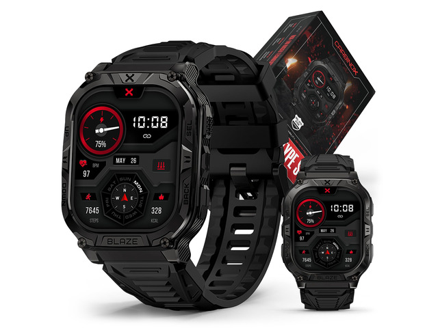 Blaze Rugged Smart Watch for Men, Fitness Tracker, GPS, Square MIL-STD-810H tested alloy steel, IP69K waterproof, Bluetooth calling, AMOLED Gorilla...