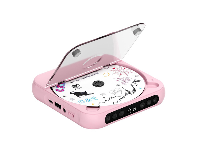 CD Player Portable with Dual Stereo Speakers, Rechargeable Portable CD Player with Bluetooth for Home with Headphones, Support CD/AUX/USB,Pink