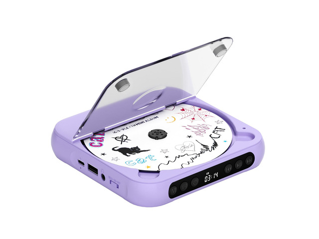 CD Player Portable with Dual Stereo Speakers, Rechargeable Portable CD Player with Bluetooth for Home with Headphones, Support CD/AUX/USB, Purple