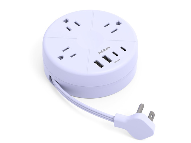 Travel Essentials Power Strip with USB C, Purple Cruise Approved Power Strip, 3 Outlets 4 USB Ports, 5ft Retractable Extension Cord for Travel,...