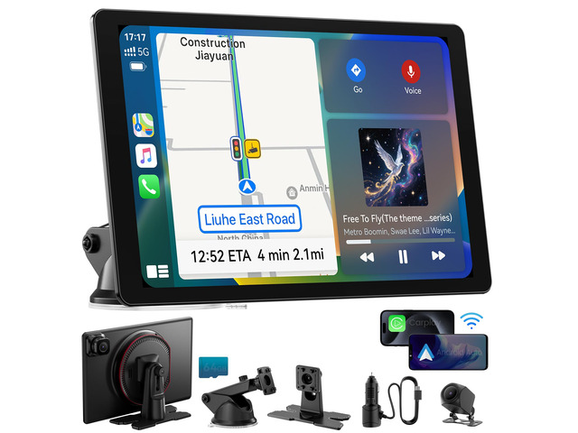 11' Extra Large Wireless Apple CarPlay Screen for Car Ultra-Slim 0.16 Inch Touchscreen Car Stereo with Android Auto, 4K Dash Cam, 1080p Backup...