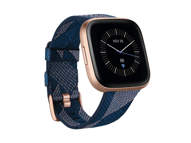 Versa 2 Special Edition Health and Fitness Smart Watch with Heart Rate, Music, Alexa Built-In, Sleep and Swim Tracking, Navy and Pink Woven/Copper...