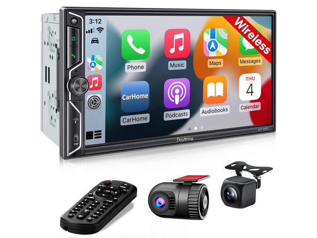 [QLED Screen Upgrade] 7' Double Din Car Stereo with Dash Cam, Wireless Apple CarPlay and Android Auto, Bluetooth, 240W 4.2-Channel Audio Output,...