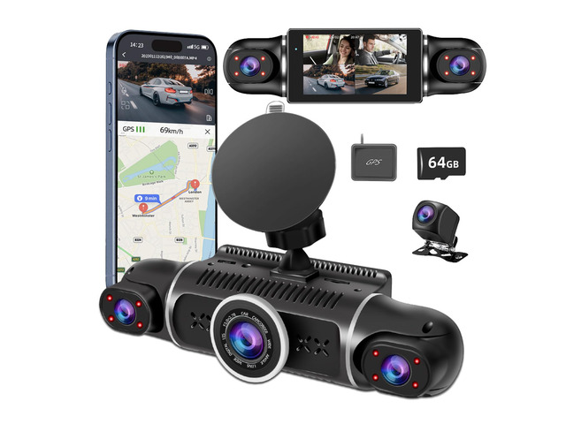 360° Dash Cam Front and Rear View 4 Channel Dash Camera FHD 2K+1080Px3 for Car, Inside/Back 170°+2x150°+170° Wide Angle, 8 IR Lamps Night...