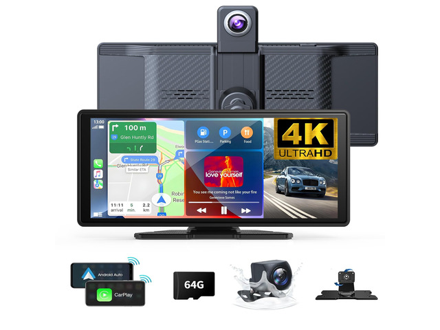 Wireless Carplay Screen for Car 10.26' 4K 360 Rotation Dash Cam Carplay & Android Auto Car Stereo 1080p Backup Camera GPS Navigation/Mirror...