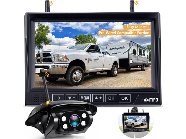 RV Backup Camera Wireless Easy Install: Plug & Play for Furrion Pre-Wired RVs - 7 HD Touch Key Monitor, 1080P DVR, 4-Channel Split-Screen, Night...