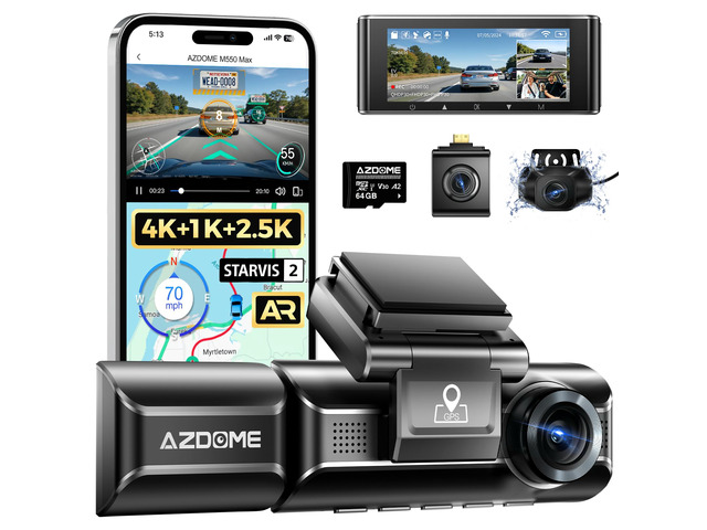 M550 Max 4K 3 Channel Dash Cam, Dual STARVIS Sensors, 4K+2.5K+1080P Front and Rear Inside Triple Car Camera, Built-in WiFi GPS, 64GB Card Included,...
