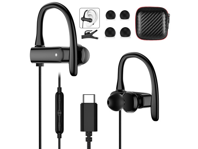 USB C Headphones Wired Earbuds with Anti Drop Over Ear Earhooks Plug in Ear Buds Gym Running Type C Earphones for Apple/Android for iPhone 17 16...
