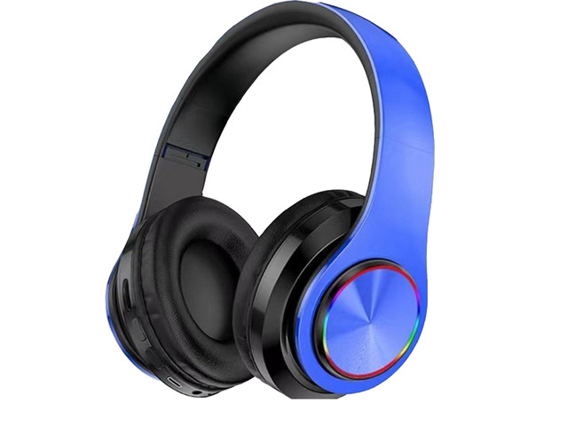 Wireless Bluetooth Headphones with Colorful LED Lights, Blue Built-in Mic, Light Weight, Foldable, Wired HiFi Stereo Headphones for...