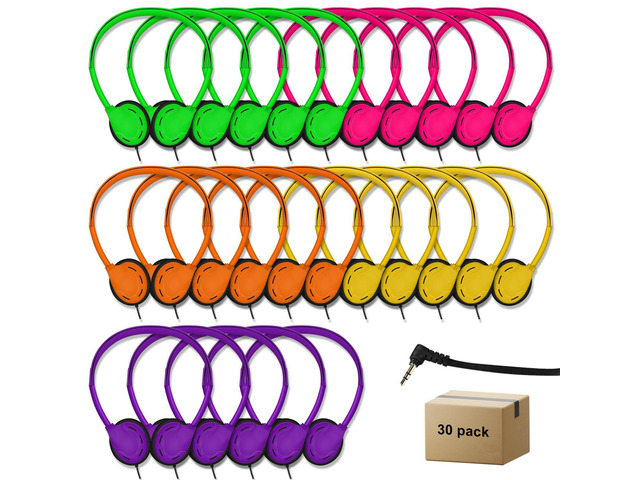 30 Pack Class Set Headphones for Kids Students School Classroom Headphones Bulk Earphones Adjustable with 3.5 mm Jack for Library Children...