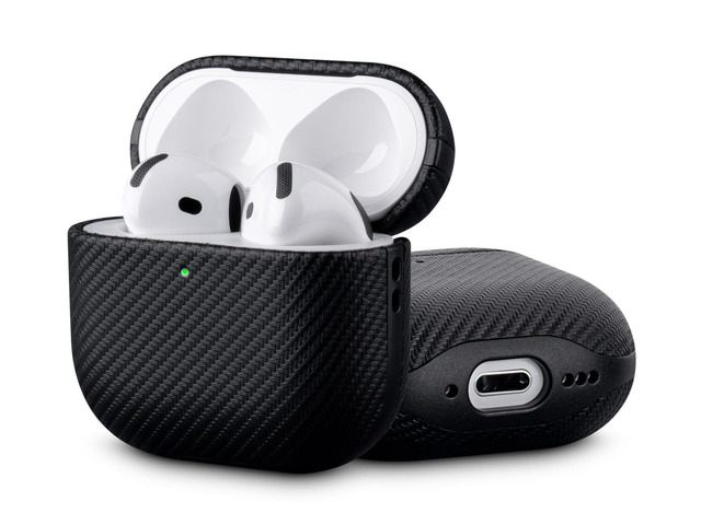 Edge Series - Hard Case for AirPods 4th Generation - Black Artisan Hand-Wrapped Case - Premium Faux Leather - Carbon Fiber Finish -...