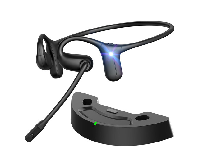 Open Ear Headphones with Mic, Wireless Headset with Charging Dock Wireless 5.3 Headset with Mic, Lightweight Air Conduction Headphones for Work,...