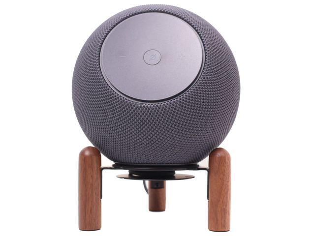 Desk stand for 2025 new Echo studio,Black Walnut wood metal stand. Improve sound quality and hide the power cord. (Black Walnut)