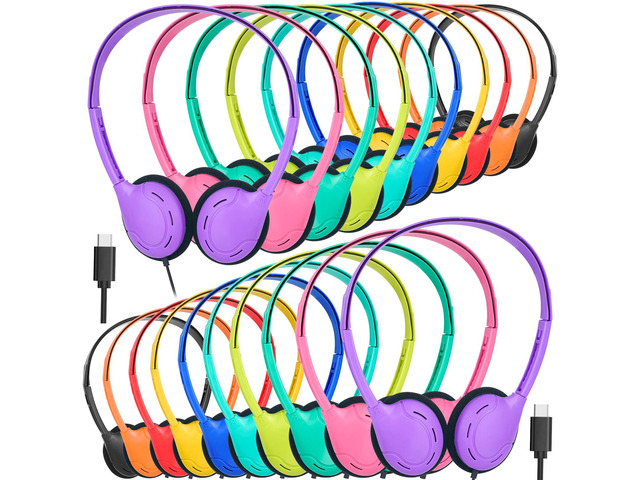 Type C Headphones Bulk for Classroom School Kids 20 Pack,USB C Wired Headphones for School Compatible with Pad Smartphones for Boys Girls...