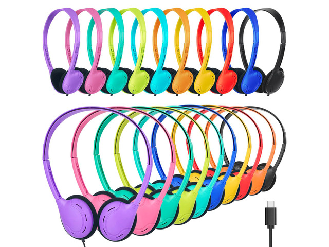 USB C Headphones Bulk 10 Pack for Classroom School Kids,On-Ear Wired Type C Headphones Compatible with Pad Smartphones for Boys Girls Students...