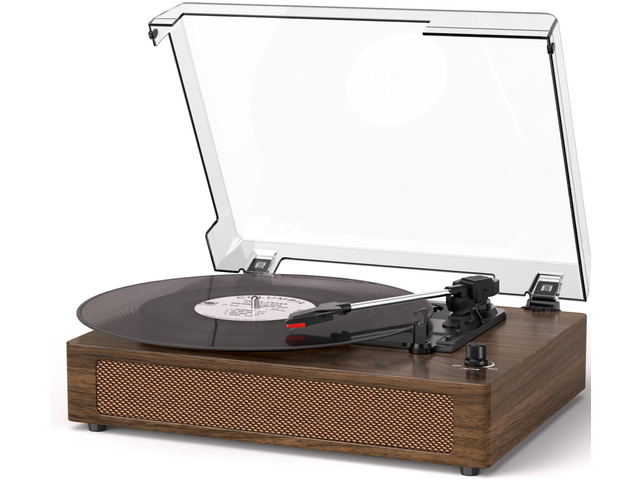 Vintage Vinyl Record Player with Bluetooth & Built-in Stereo Speakers, 3-Speed Belt-Drive Turntable with Auto Stop, RCA Output & AUX in/Out,...