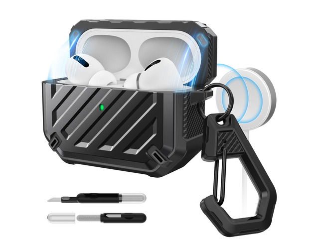 for AirPods Pro 2nd / 1st Generation Case with Clean Pen, Black Carabiner, Military-Grade Protection, Compatible with MagSafe, Anti-Scratch Hard...