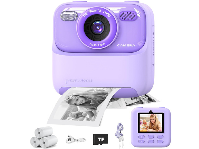 Kid Camera Instant Print Photo, Birthday Gifts for Girls and Boys, Kids Digital Camera Toys, 1080P HD Video, 3 4 5 6 7 8 9 10 11 12 Year Old Boy...