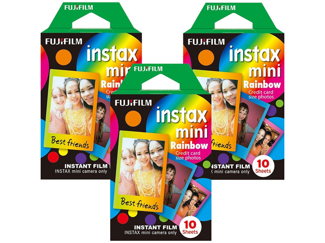 Instax Mini Instant Multi Colored Film, 10 Sheets, (3 Pack Value Set). (Rainbow)