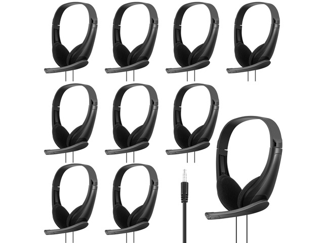 10 Pack Bulk Classroom Headphones with Microphone Students Wired School Class Set Headphones for School Library Computer Office Adults 3.5 Jack...