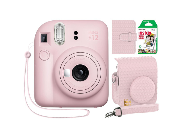Instax Mini 12 Instant Camera Blossom Pink + Minimate Custom Designed Case + Fuji Instax Film 10 Sheets & Photo Album